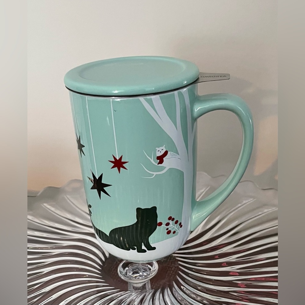 DAVIDS TEA Color Changing Mug Fox & Owl With A Lid & Tea Infuser.